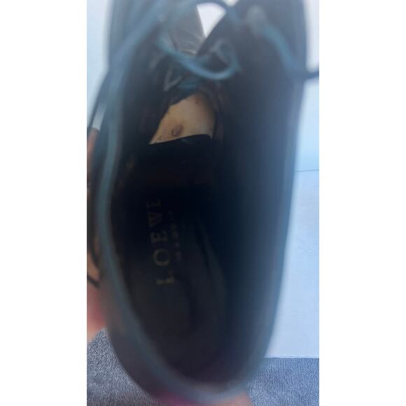 Authentic Loewe Black Leather Side Zip Almond Toe High Heel Blue Tie Booties 5 - Picture 12 of 13